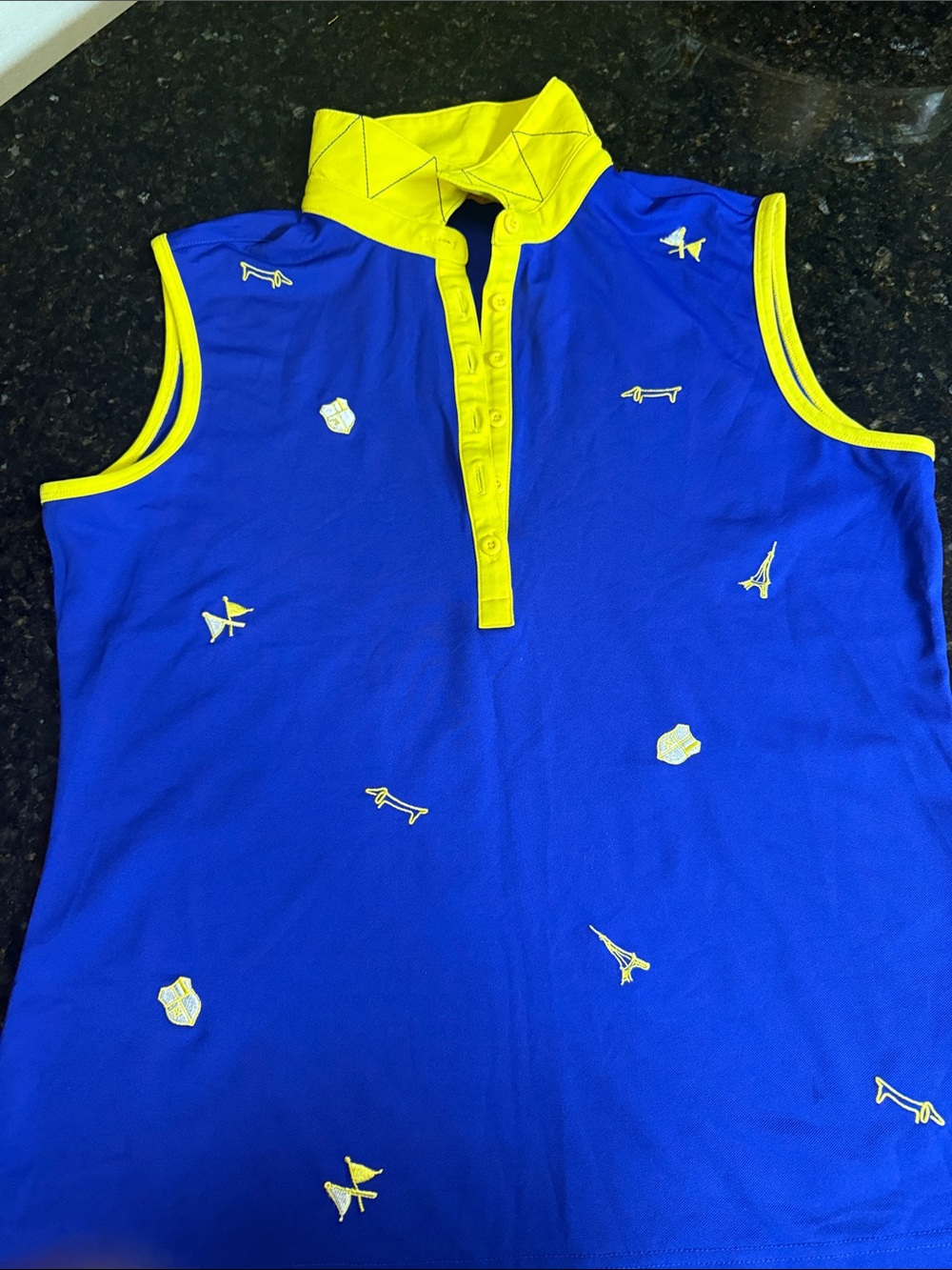 Tennis Louis Castel Sleeveless Polo Top in Bright Blue with Yellow Trim